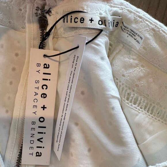 Alice + Olivia Mila Eyelet Dress 6 White Cotton Linen Twist Mini Bridal NWT - Picture 11 of 11